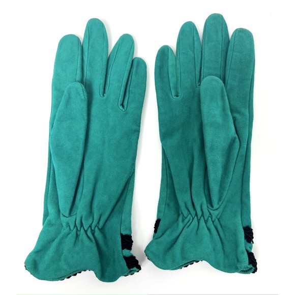 Vintage Anne Klein II Size 7 1/2 Teal Green 100% Silk Lined Gloves - Picture 2 of 4
